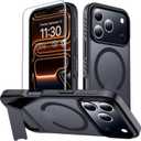 2 x MOZOTER for iPhone 17 Pro Case with Kickstand,[Compatible with MagSafe] [12FT Military Grade Protection] Slim Translucent Matte Shockproof Phone Case,6.3",Black