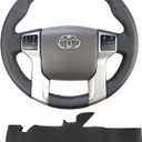 Hand Stitch Steering Wheel Cover Customized Fit for Toyota Tacoma 2012-2021, 4Runner 2010-2021, Tundra Sequoia 2014-2021 Black Leather
