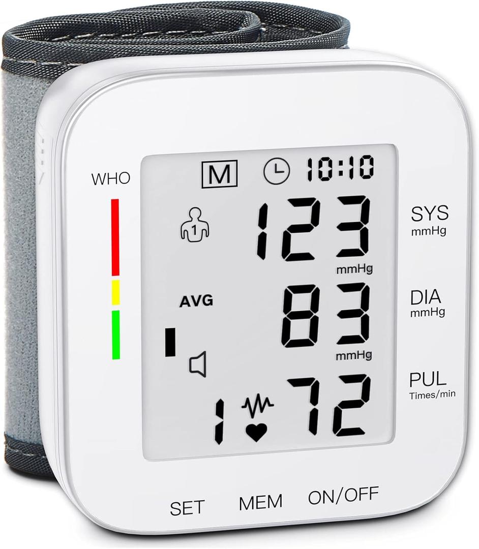 MMIZOO Wrist Blood Pressure Monitor Large LCD Display BP Machine Adjustable Cuff 5.31-7.68 inch Automatic 99x2 Sets Memory with Carrying Case for Home Use (White)