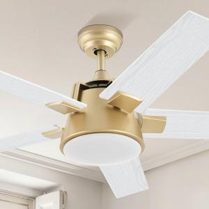 YITAHOME Ceiling Fan with Light and Wall Switch Remote, 52 Inch Modern Gold White Fan, Quiet Reversible Motor, Dimmable LED Color, Memory Function for Bedroom Living Room Patio Indoor