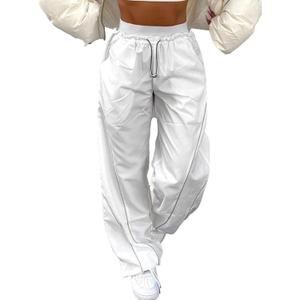 Zontroldy Cargo Pants Women Parachute Pants Y2K Baggy Casual High Waist Wide Leg Track Pants Streetwear (Medium, White)