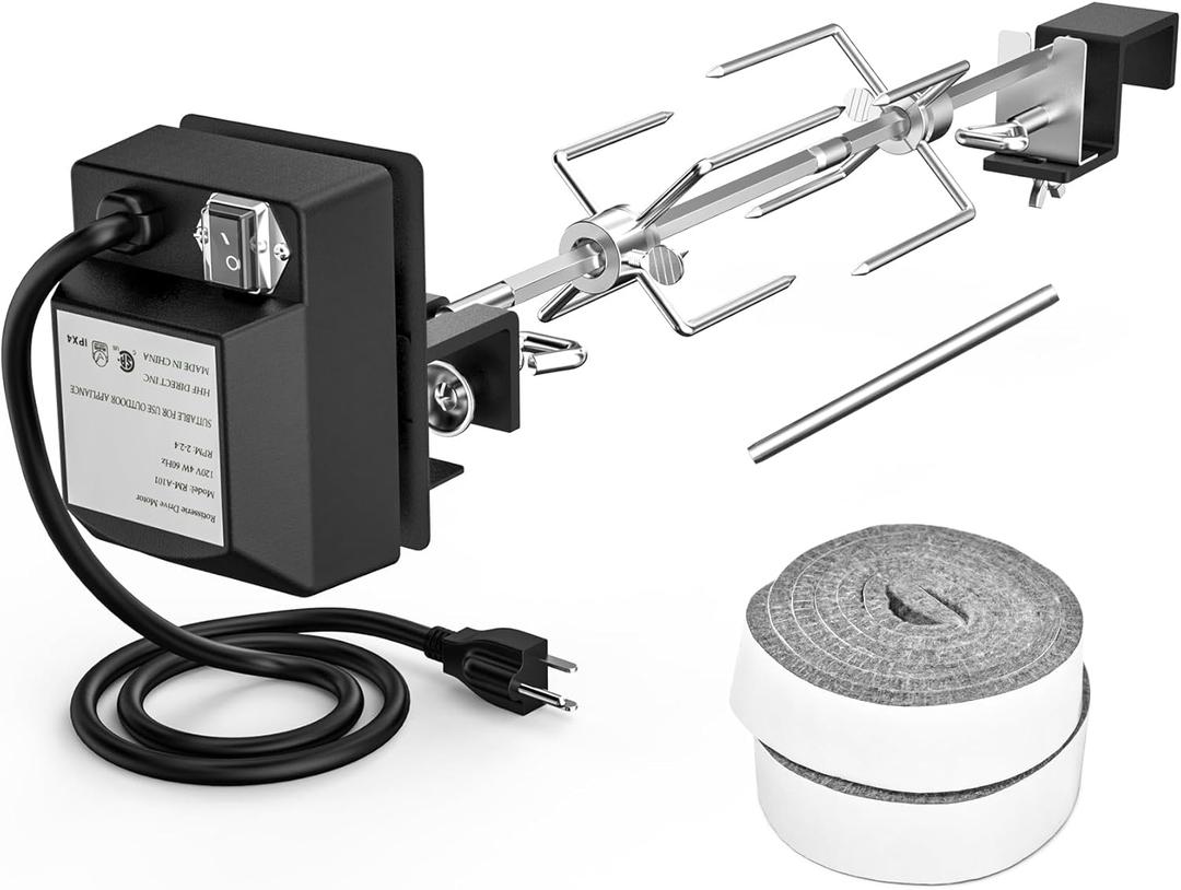 Skyflame Stainless Steel Rotisserie Kit with Heavy Duty Rotisery Motor & Accessories - Compatible with Large BGE | Kamado Joe | Pit Boss & Other Outer Diameter 21.5"-23", 28"-29.5" Ceramic Grill