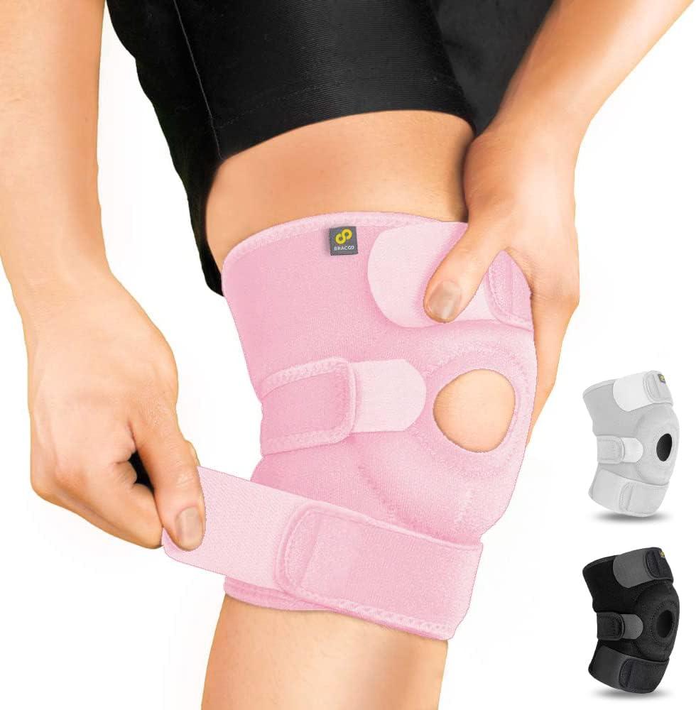 Bracoo Knee Support Brace for Men Women, Adjustable Compression Sleeve Wrap Patellar Pad Tendon - Arthritis Pain, meniscus tear, Injury Recovery, Running, Workout, KS10 (Pink)