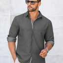 LETSEE Men's Button Down Dress Shirt Long Sleeve Untucked Business Casual Shirt Wrinkle Free Stretch Denim Texture (Black, S)
