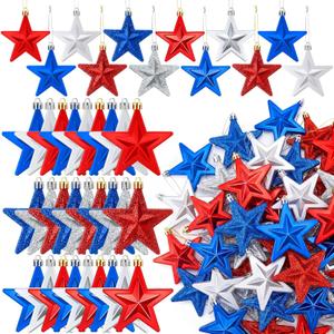 60 Pcs Patriotic Star Hanging Ornaments 4th of July Tree Decoration Red Silver Blue Ornaments for Tree Patriotic Independence Hanging Pendant Decor for 250th Anniversary Independence Veteran Day Decor