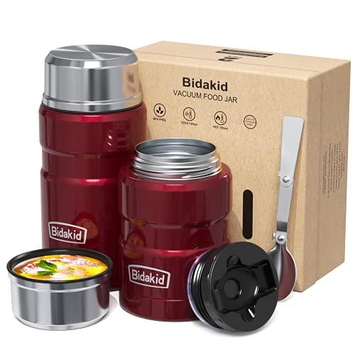 Bidakid Insulated Food Jar Set – 17oz Stainless Steel Containers with Folding Spoon