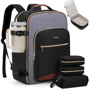 LOVEVOOK 40L Travel Backpack for Women & Men, Airline Approved Carry On Luggage with 3 Packing Cubes, TSA Overnight Bags, Waterproof Personal Item Bag, Weekender Essentials Backpacks fits 17" Laptop (Black-grey-brown)