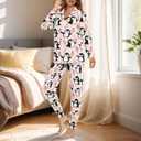 Women's Pajama Sets Long Pants, Casual Long Sleeve Button Up Loungewear, Comfy Sleepwear Sets with Pocket, XL