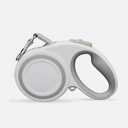 360 Tangle-Free Retractable Dog Leash, Heavy Duty Reflective Nylon Tape Lead 10 ft Long, up to 44lbs, One Touch Quick-Lock Braking System & Anti-Slip Handle (White-Gray, Small)