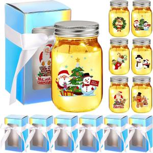 Funnymoom 6 Sets Housekeeping Appreciation Gifts Bulk Mason Jar Lights Gifts Inspirational Glass Night Lamp with Gift Boxes for Employees Coworker Wedding Favors (Christmas)