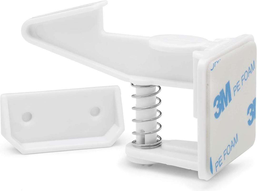 [12-Pack] Invisible Baby Proofing Cabinet Locks - No Drill Child Safety Drawer Latches - Adhesive Childproof Latch for Cabinets, Kitchen & Furniture - Secure Toddler & Infant Safety No Tools Required (White)