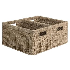 StorageWorks Wicker Storage Basket for Organizing, Medium Seagrass Storage Baskets with Built-in Handles for Pantry, Shelves,2-Pack