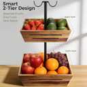 G.a HOMEFAVOR Acacia Wood Fruit Basket: 2-Tier Vegetable Storage with Banana Holder, Kitchen Countertop Organizer for Bread Snack, Large Size