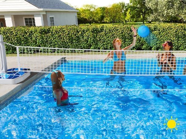 2 in 1 Pool Basketball Hoop and Volleyball Net Set LED Light Up Swimming Pool Basketball Hoop Poolside Basketball Goal Outdoor for Teens Adults Pool Toys Pool Games Activities