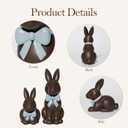 DN DECONATION Easter Decorations Bunny Figurines Set with Blue Bow, Rabbit Statues for Cute Brown Easter Spring Decor & Farmhouse Home Decor, Resin Tabletop Sculptures for Shelf Mantel Coffee Table