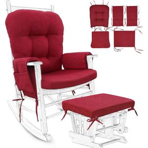 BUYUE Glider Rocker Replacement Cushion 5 PCS with Ties, Linen High-Density Foam Non-Slip & Washable Rocking Chair Pads for Sitting, Red