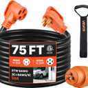 VEVOR 75 FT RV Extension Cord, 50 Amp, 125V/250V 7500W Heavy Duty STW 6/3 + 8/1 Gauge Wire, NEMA 14-50P Male NEMA 14-50R Female Plug, with LED Indicator, Handle, 15A Adapter for RV Trailer, ETL Listed