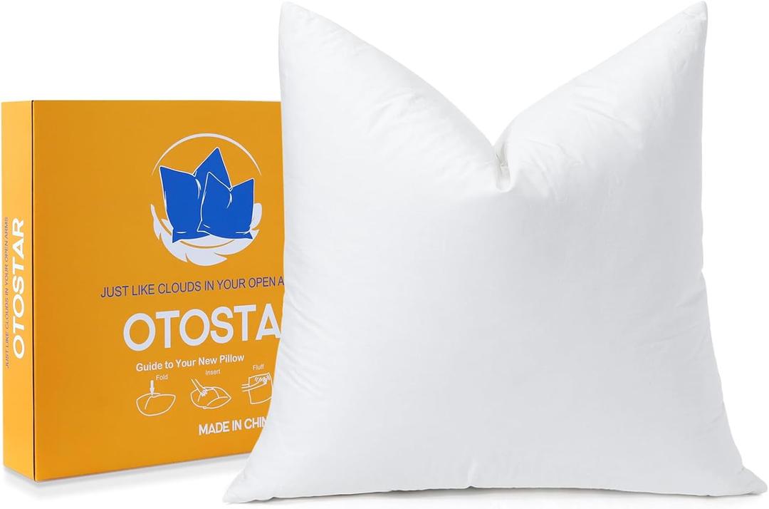 OTOSTAR Pack of 1 Down and Feather Throw Pillow Inserts, 26 x 26 Soft Fluffy Square Pillow Inserts with 100% Cotton Cover Decorative Pillows for Sofa Couch Bed-White