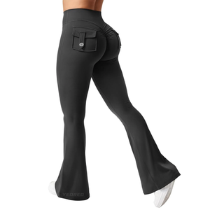 YEOREO CoreFlex Flare Leggings with Pockets for Women Scrunch Workout Leggings Butt Lifting Gym Yoga Pants, S