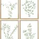 SIGNWIN Framed Pastel Watercolor Green Leaves Wall Art, Set of 4 Nature Wilderness Wall Decor Prints, Botanical Floral Wall Dcor for Living Room, Bedroom - 12"x16" Natural
