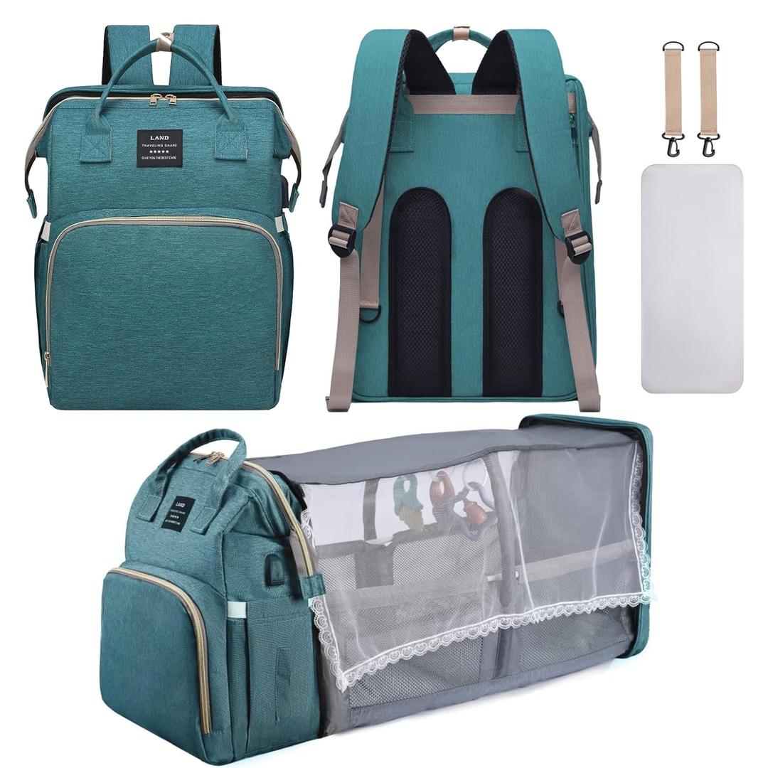 Diaper Bag Backpack, Multifunctional Baby Diaper Bag, Diaper Changing Station for Boys Girls, Large Capacity Travel Baby Bag for Mom Dad (Green)