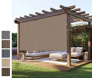 Outdoor Roller Shade for Patio, Exterior Cordless Blinds Patio Shades Roll Up Outdoor Blinds Screen for Porch Gazebo Pergola Backyard Privacy Protection, UV Sun Block Fade-Resistant 10ft Wide x 8 H