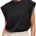 GRECERELLE Women 2026 Cap Sleeve Tops Summer Casual Tee Shirt Loose Crew Neck Basic Tank Trendy Work Vacation Outfits (Black, L)