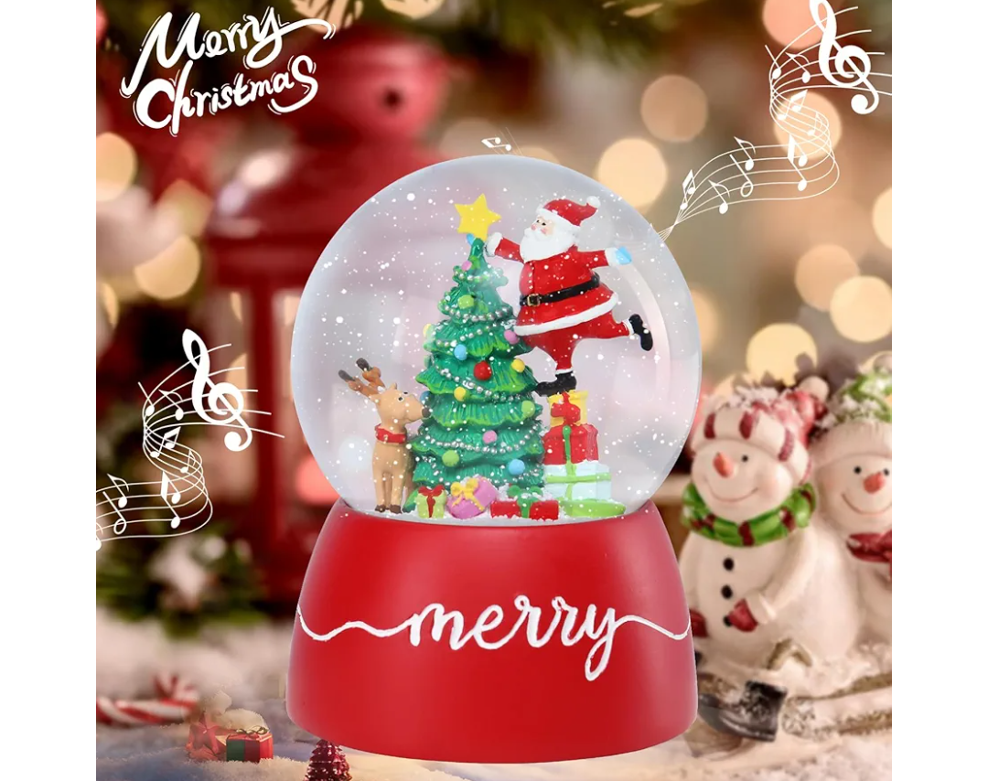 VCUTEKA Snow Globe, Christmas Snow Globe Rotating Musical Snow Globes Santa Claus Snowglobe for Kids Gift and Home Décor, Santa Claus