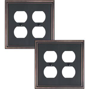 2-Pack Double Duplex Outlet Cover, Aged Bronze Decorative Switch Plates and Outlet Covers for Electrical Outlets, Durable Zinc Alloy Wall Plates, 2 Gang Receptacle Cover, Corrosion Resistant