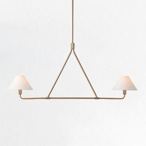 Minimalist Elegance Architectural 2-Light Tapered Pendant - Perfect for Dining, Bedroom, and Living Room Illumination, 46.25 w x 5 d x 63 h (Brass)