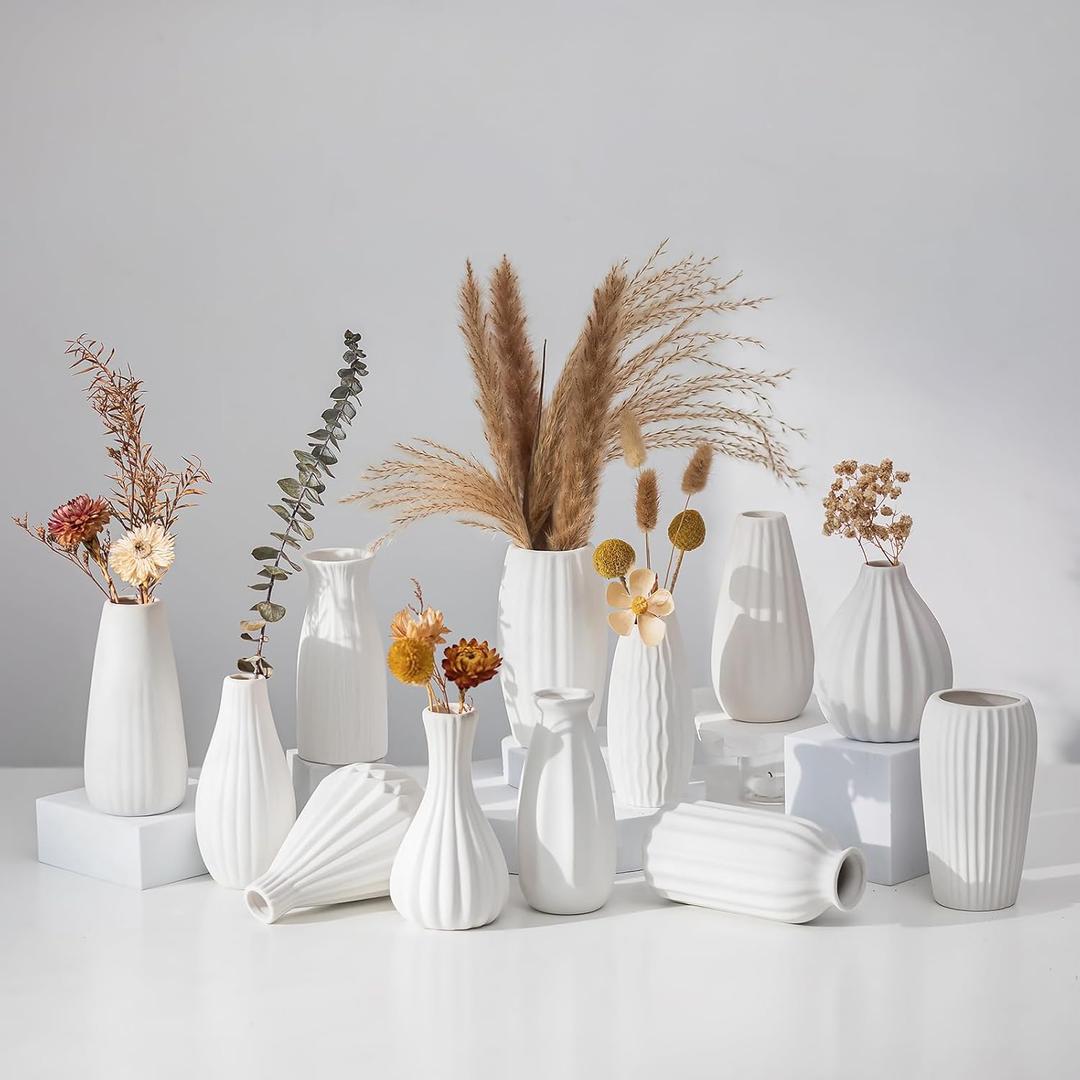 White Ceramic Vase for Table Decor: NUPTIO Small Bud Vases for Flowers - Set of 12 Centerpiece Table Decorations for Wedding Dining Room Christmas Home
