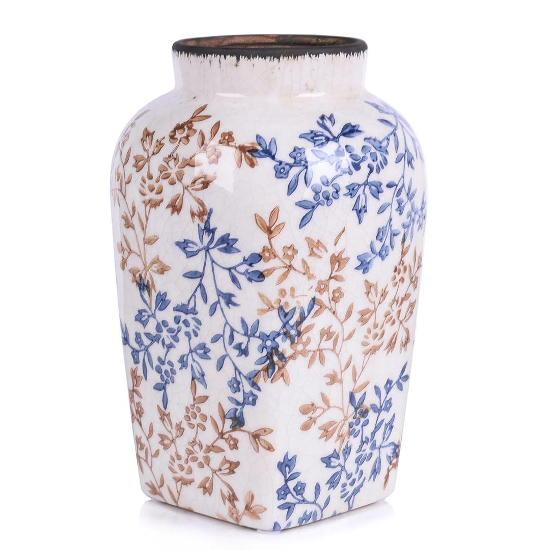 Blue and White Vintage Vase - 9.7 Inchs Chinoiserie Decor Crackle Finish Floral Vase, Rustic Farmhouse Decorative Vases for Table, Living Room, Bathroom, Shelf Decor, Mantel, Centerpieces