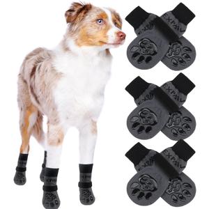 EXPAWLORER 6PCS Anti-Slip Dog Socks to Prevent Licking Paws,Dog Shoes for Hot Pavement,Best Paw Protector Traction Control on Hardwood Floor,Dog Booties for Puppy Small Medium Large Senior Dogs (Black and Grey) M