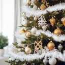 Hoolerry 3 Pcs Christmas Decoration Set Include Snowman Tree Topper White Christmas Tree Skirt and Feather Ribbon Garland Trim for Winter Wonderland Party Indoor and Outdoor Decorations