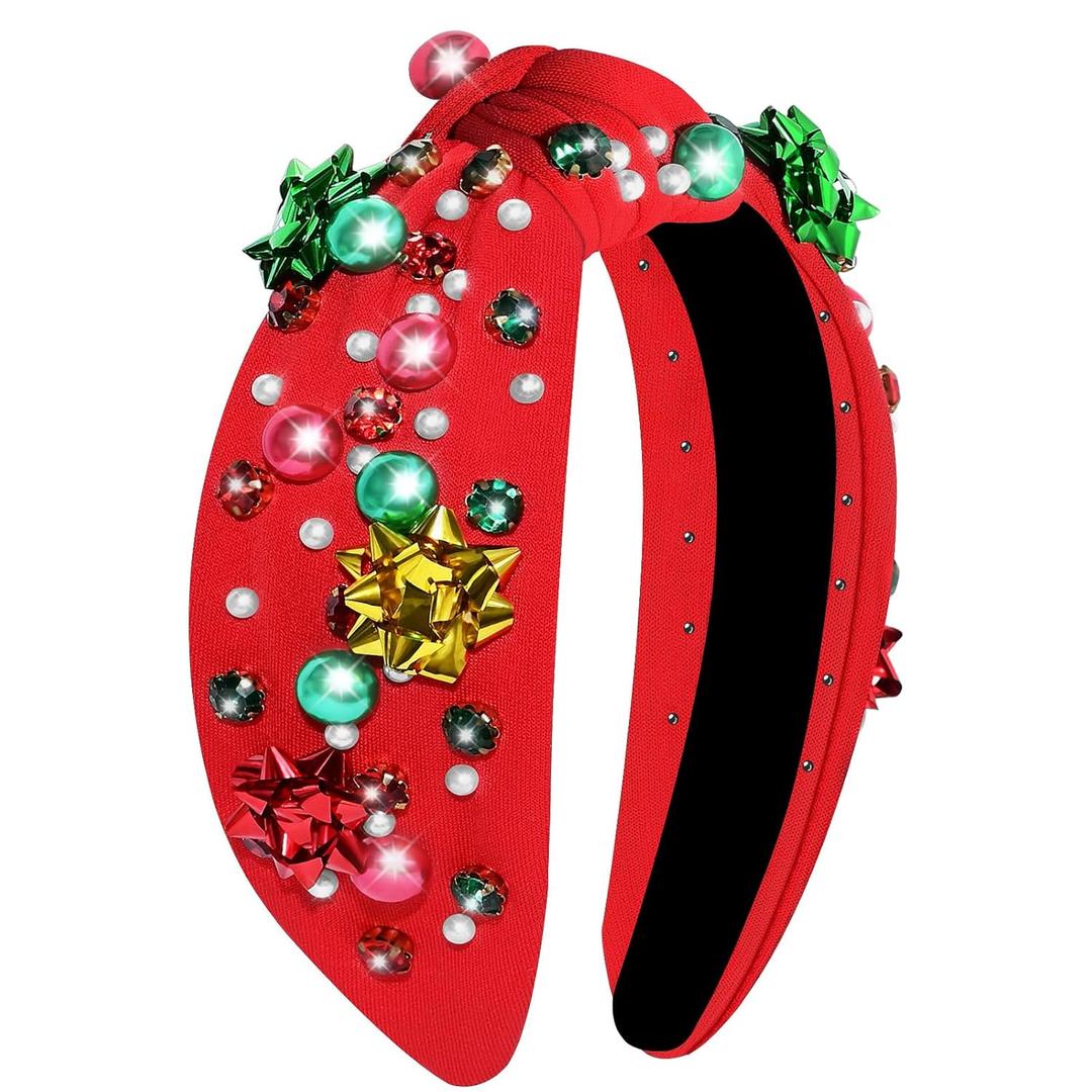 Christmas Headband for Women, Headbands with Christmas Tree Crystal Pearl Snowflake Decorations Holiday Overalls Hairband for Sweaters Outfits Hair Accessories