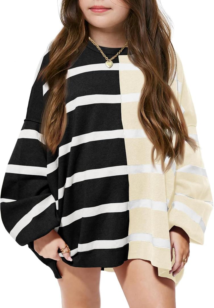 Meikulo Girls Striped Color Block Pullover Sweaters Kids Oversized Fashion Knit Sweater Clothes 5-14 Years, 120