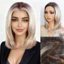 NOBLE Pre-Cut 13x4 Lace Front Bob Wigs Blonde Hightlight Synthetic Bob Wig for Women Natural Density Straight Glueless Wig for Women Daily Use