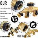 Hourleey Brass 4 Way Heavy Duty Garden Hose Splitter, Water Hose Splitter for 3/4" Hose Connector, Hose Faucet Splitter Hose Spigot Adapter 4 Valves with 4 Rubber Washers & Tape