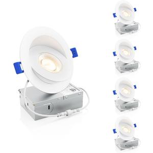 Ensenior 4 Pack 4 inch 5CCT LED Gimbal Led Recessed Light with Junction Box, 360+90 Adjustable Directional Eyeball Lighting, Dimmable, 2700K/3000K/3500K/4000K/5000K, 950LM, 10W=85W-ETL&FCC