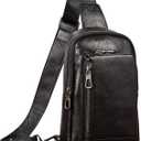Genuine Leather Sling Bag for Men and Women Crossbody Shoulder Purse Chest Sling Backpack Carry on Casual Daypack (Black)