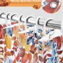 Fall Thanksgiving Shower Curtain Watercolor Autumn Pumpkins Eucalyptus Leaves Waterproof Shower Curtain with Hooks Blue Orange Shower Curtains for Bathroom, Hotel, Stalls, Bathtubs, 72x72 Inch