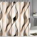 Cream Shower Curtain, Modern Abstract Cream and Grey Striped Shower Curtain Set for Bathroom Waterproof Polyester Shower Curtain with Hooks, 72x72 Inch