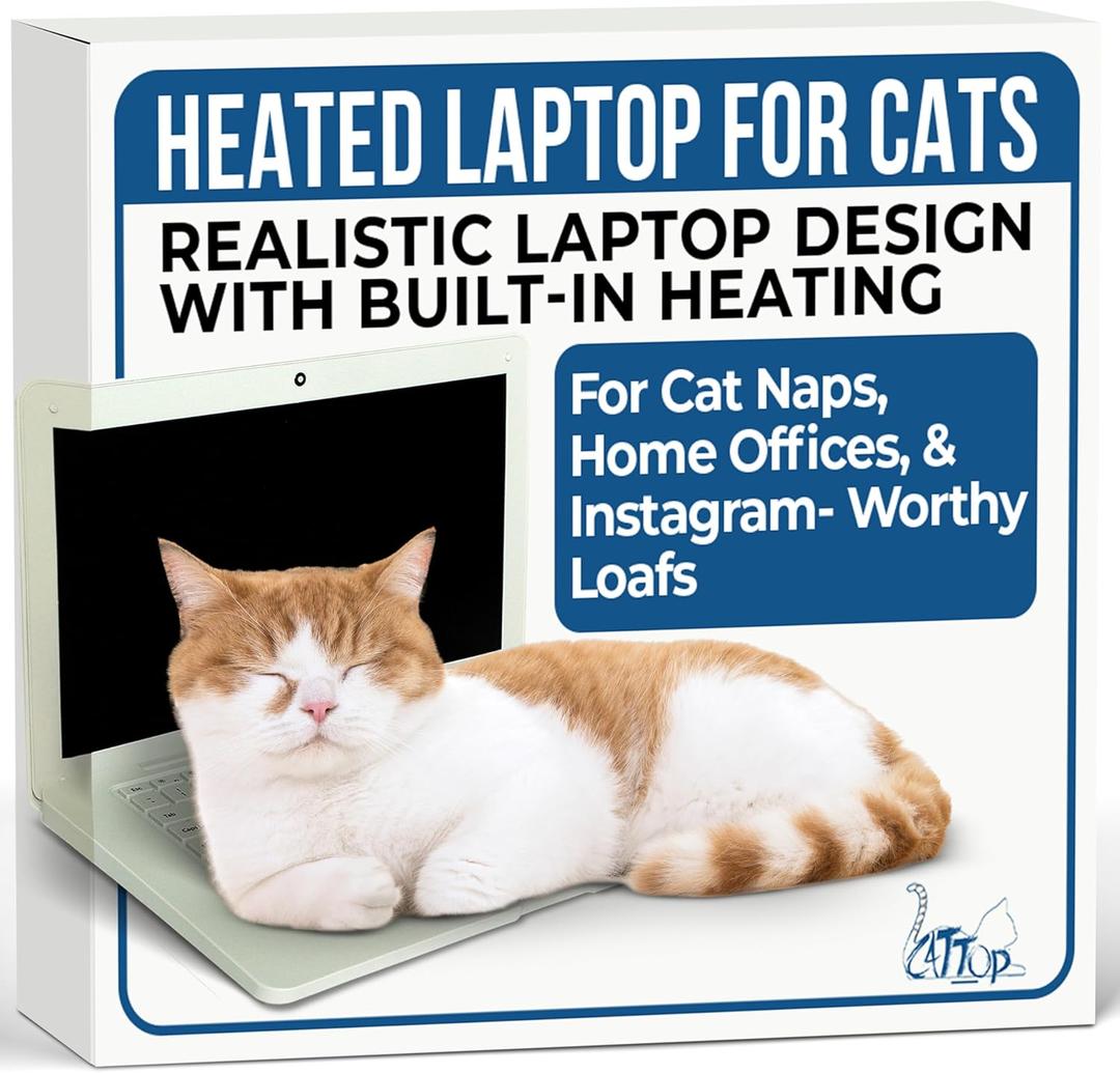 Cattop Cat Laptop Toy - Cat Computer with Heated Surface, Realistic Kitty Laptop with Adjustable Screen, Lightweight Toy Gadget for Felines Who Sit On Keyboards, Funny Gift for Pet Owners