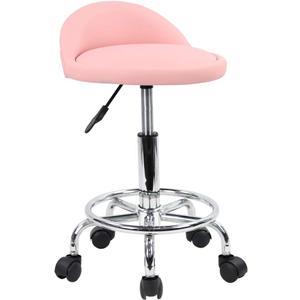 KKTONER PU Leather Round Rolling Stool with Foot Rest Height Adjustable Swivel Drafting Work SPA Task Chair with Wheels (Pink)