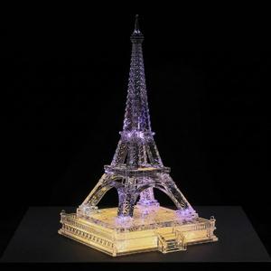 16.9in Tall Eiffel Tower Statue Clear Acrylic Figurine Torre Eiffel Decorations Paris Decor Centerpieces for Tables Home Living Room Shelf Mantel Tabletop Display Model with LED Light Crystal Finish, Large