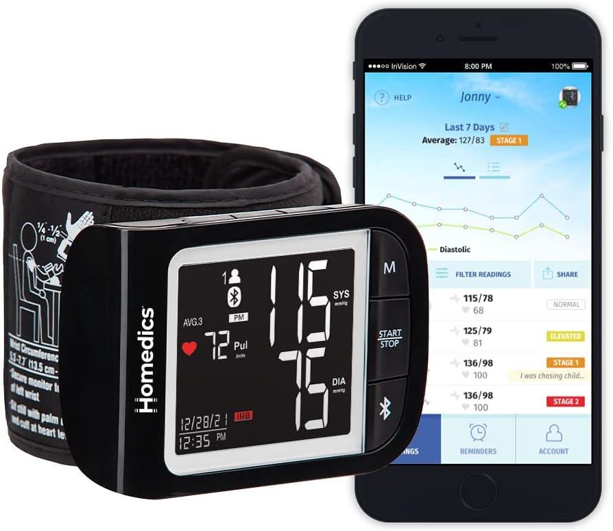 HoMedics Premium Wrist Blood Pressure Monitor, Clinically Proven Accurate, Wrist Positioning Guide, AM/PM Averaging, Irregular Heartbeat Detector, Smart Measure Inflation Technology
