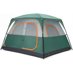 NEWBULIG 6 Person Camping Tent, 81.1 in Tall Waterproof Easy Setup Family Tent for Outdoor Hiking, Double Layer with Large Mesh Windows & Carry Bag, Green