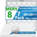 20x20x1 MERV 8 Air Filter,AC Furnace Air Filter,Reusable ABS Plastic Frame, 7 Pack Replaceable Filter Media (Actual Size: 19 3/4" x 19 3/4" x 3/4")