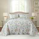 HoneiLife Queen Quilt Bedding Set - 3 Pieces Microfiber Quilt Sets Lightweight Bedspreads Reversible Coverlets Retro Bed Cover Floral Bedding Set Wildflower Quilts All Season Use (Queen/Full-90"x96", Green & White)