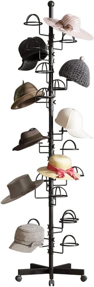 Freestanding Hats Rack Stand Metal Hats Display Stand with 25 Customizable Circular Hooks for Home or Commercial(Black)
